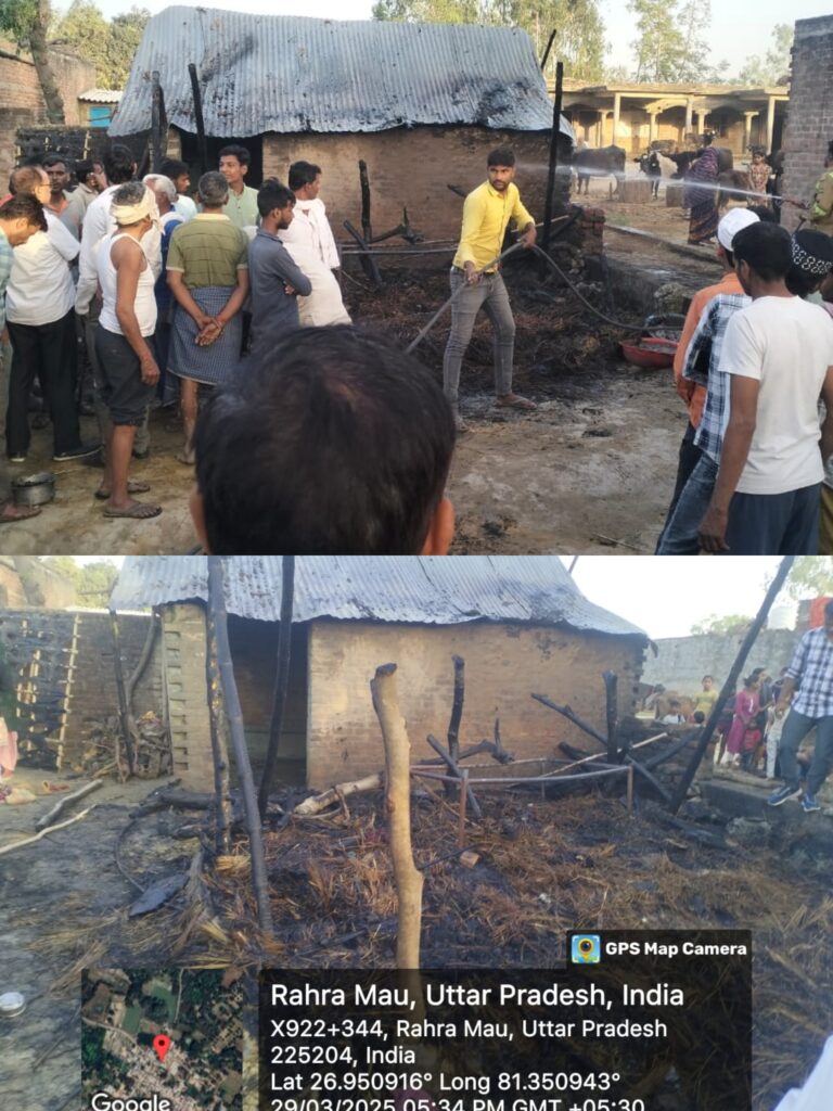 रोजे की अफ्तारी बनाते समय गैस सिलेंडर रिसाव से लगी आग, दो छप्परनुमा मकान जलकर हुए खाक